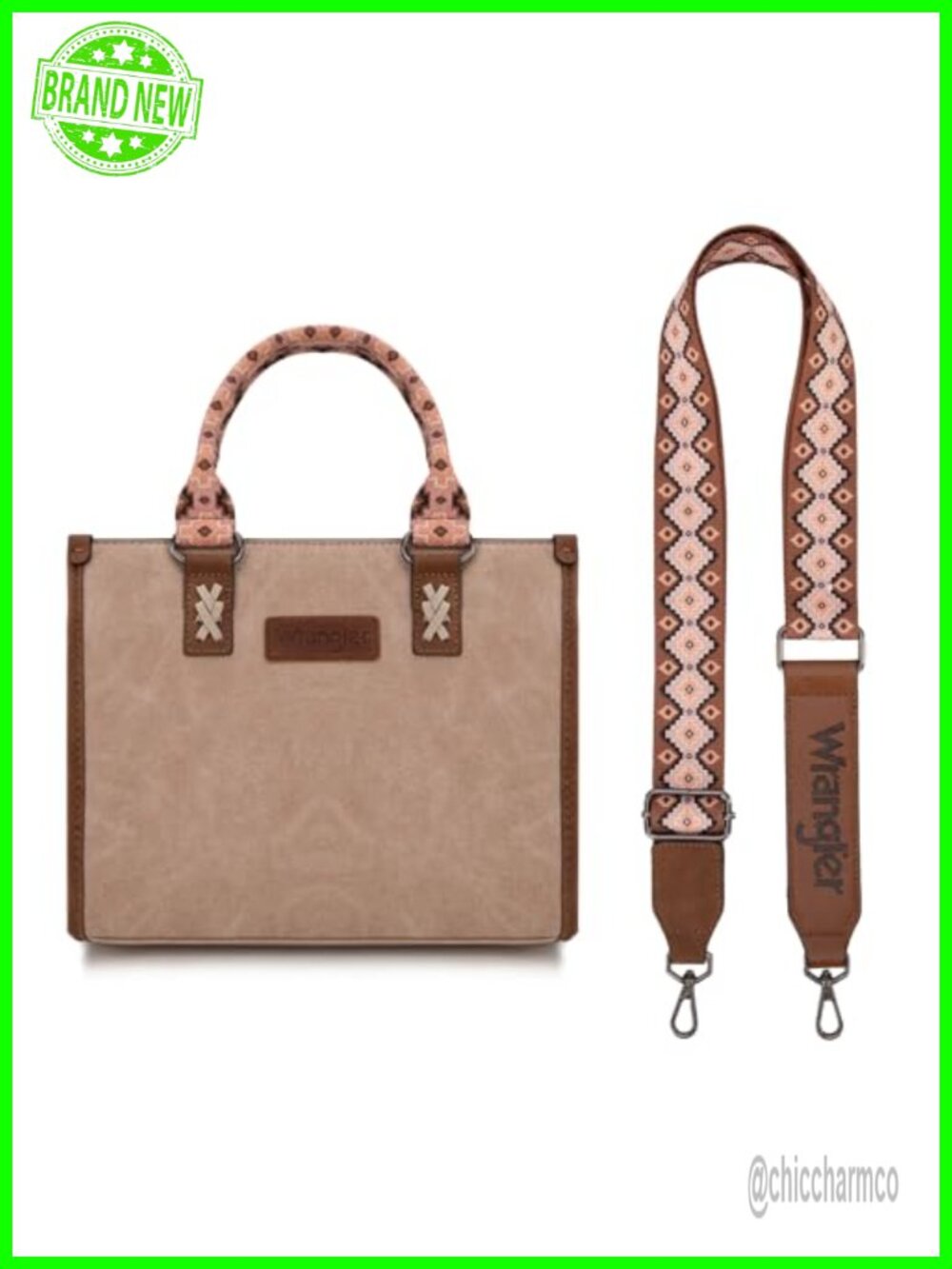 Aztec Print Whipstitch Tote Bag Top Zip Crossbody Satchel Purse